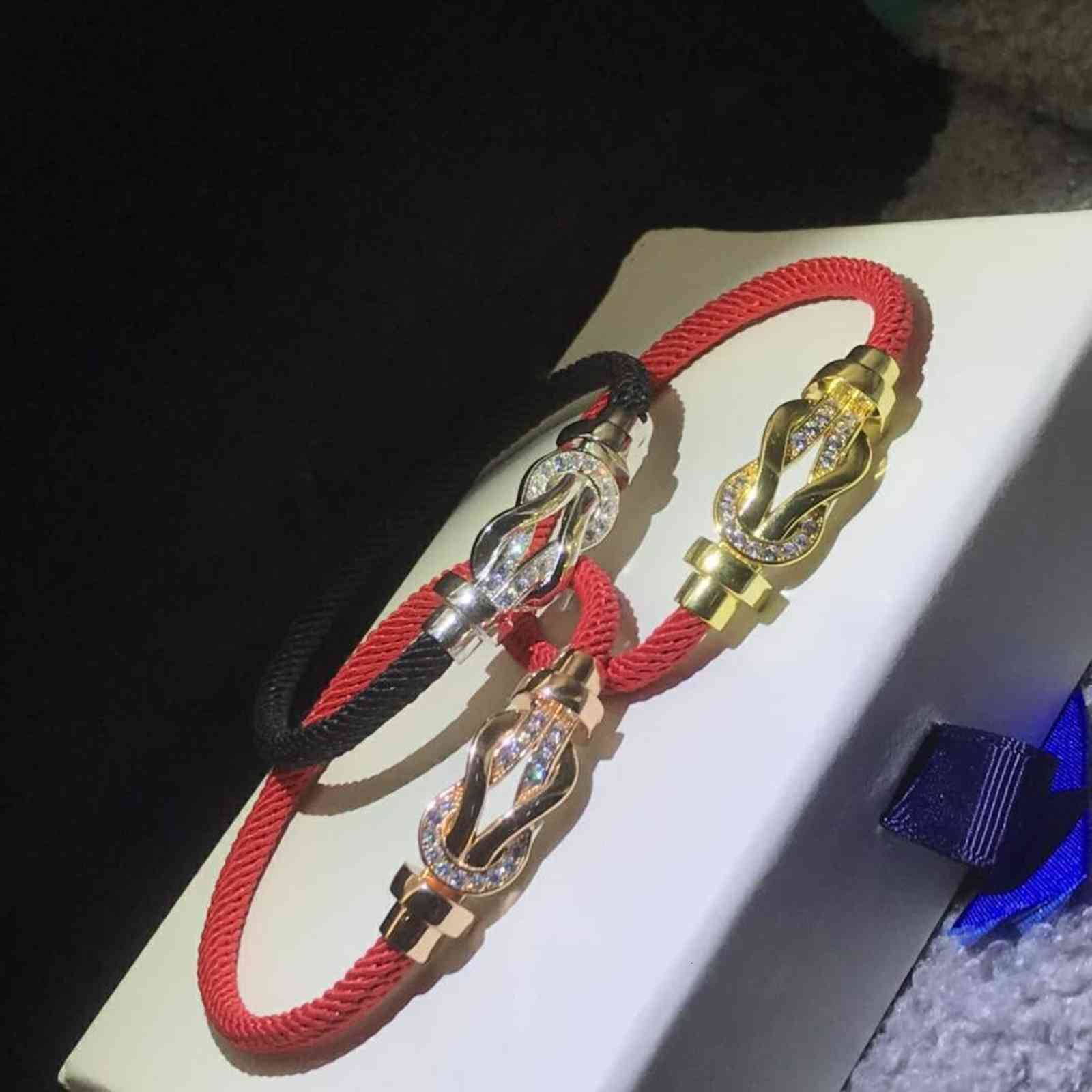 

Bangles Bracelet S925 Silver U-shaped 8-word Horseshoe Buckle Red Rope Women's Micro Inlaid with Diamond Benmingnian Jewelry