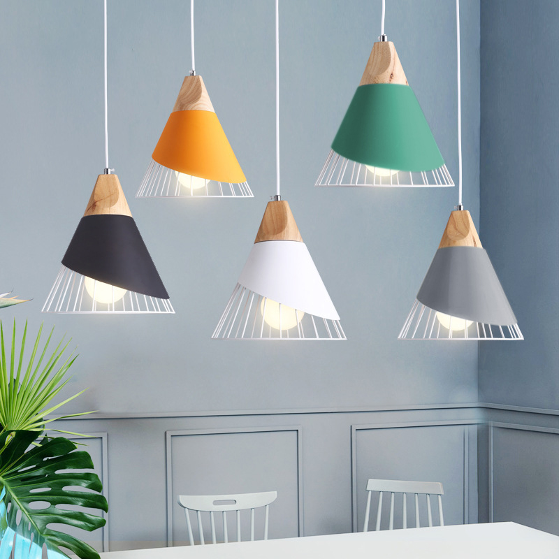 Modern Wood Pendant Lights Colorful E27 Iron Hanging Lamp Restaurant Coffee Bedroom Dining Room Kitchen Lighting Fixtures-image-742478617