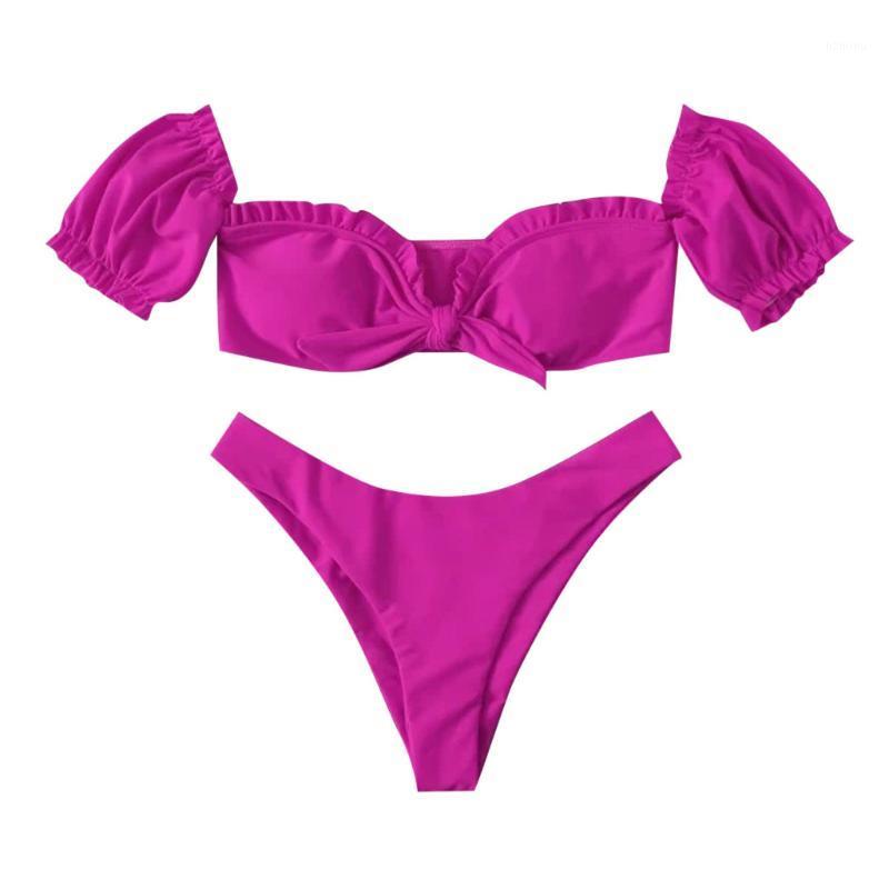 

Women's Swimwear Sexy Solid Color Ruffled Brazilian Bikini Set Push Up Bowknot Two Piece Women Swimsuit Bathing Suit Biquini Beachwear, As pic