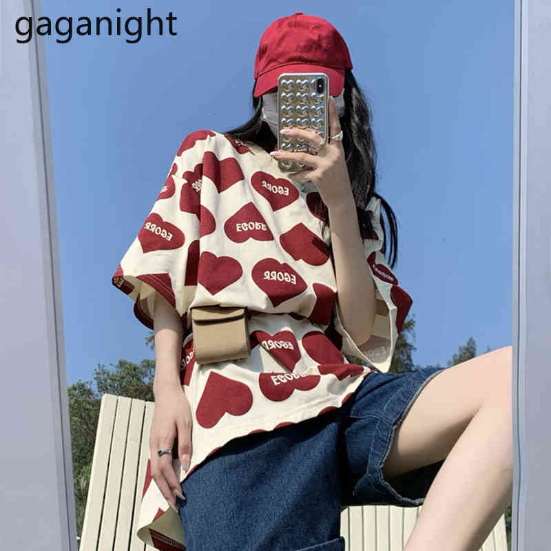 

Gaganight Summer T Shirt Casual Womens Heart Print Tshirts Oversized Streetwear Short Sleeve O-Neck Loose Tops Tee Femme 210519, Light blue