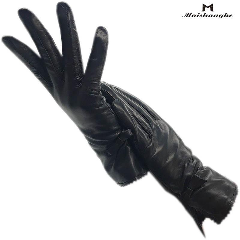 

Five Fingers Gloves Winter Ladies Wrist Fashion Sheepskin Black Warm Leather Genuine Driving Motorcycle Point Cold-proof, Blue;gray