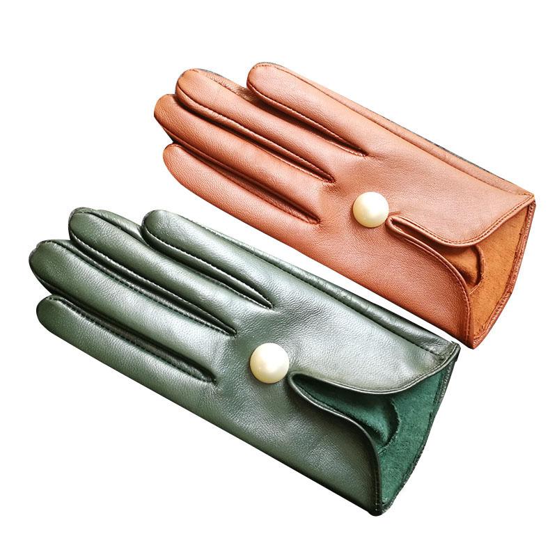 

Five Fingers Gloves Autumn Winter Outdoor Fashion Female Windproof Pearl Glove Thin Women's Sheepskin Leather S2645