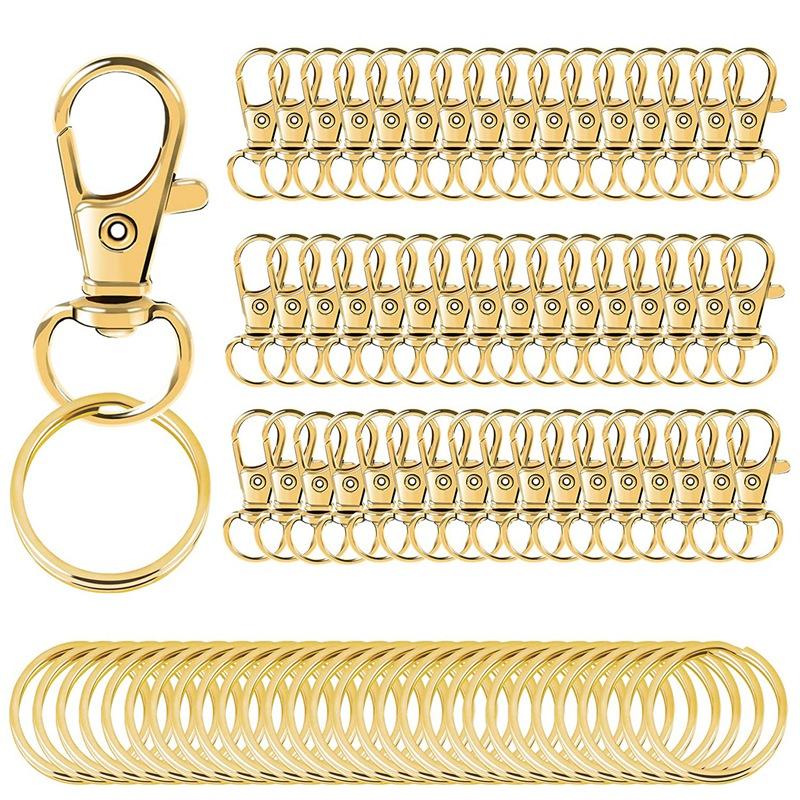 

Keychains 100PCS Swivel Clasps Lanyard Snap Hooks With Key Rings, Chain Clip Lobster Claw For Jewelry DIY Crafts, Silver