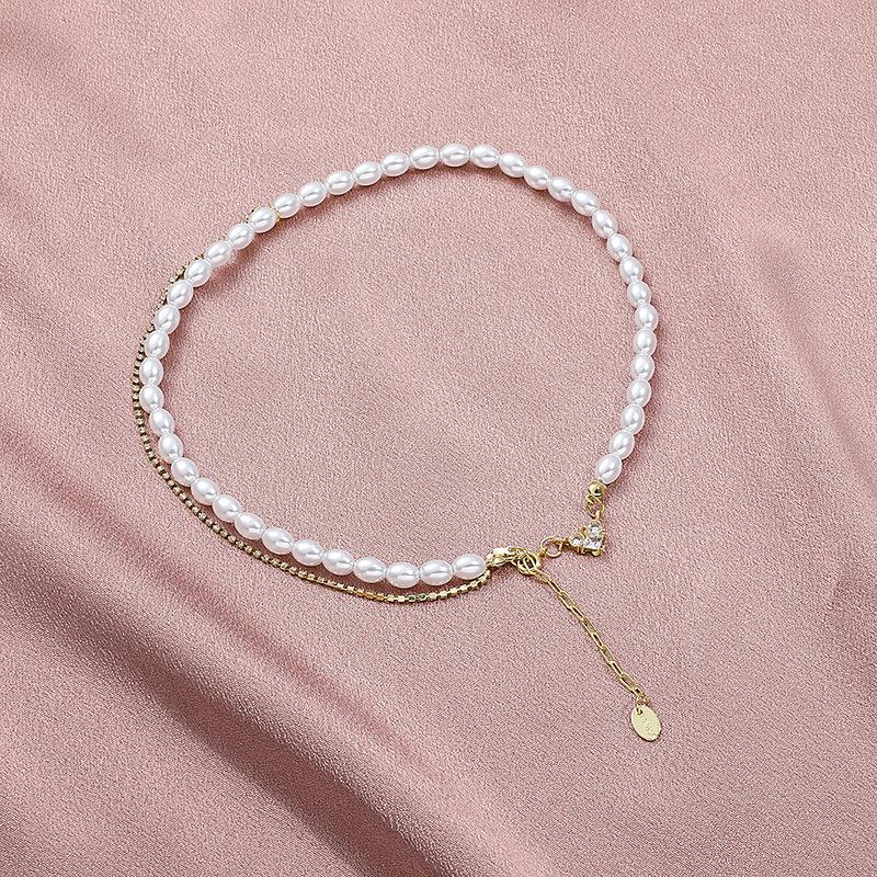 

Pendant Necklaces Origin Summer Temperament Asymmetric Cubic Zircon Chokers Necklace For Women Beaded Simulation Pearl Love Heart Jewelry