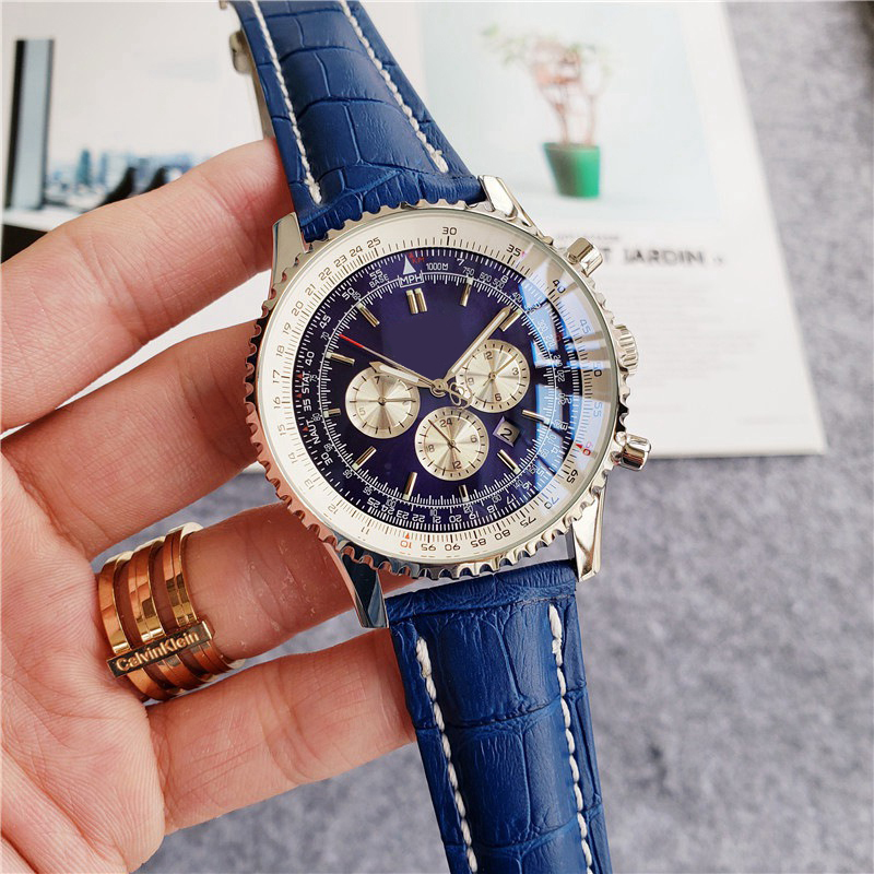 

Luxury Mens Watch Black Blue Brown Leather Stainless Steel Bracelet Quartz Chronograph Sapphire Stopwatch Watches 46mm Wristwatches, Make waterproof 50m
