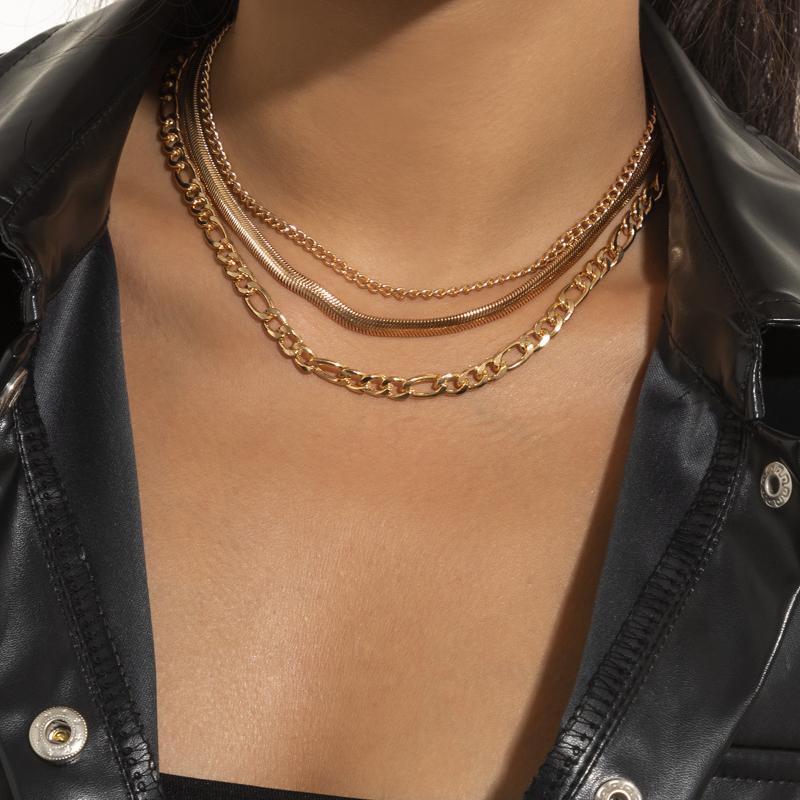

Chains Vintage Multi Layer Necklace Fashion Women Cool Round Metal Geometric Clavicle Design Jewelry, Silver