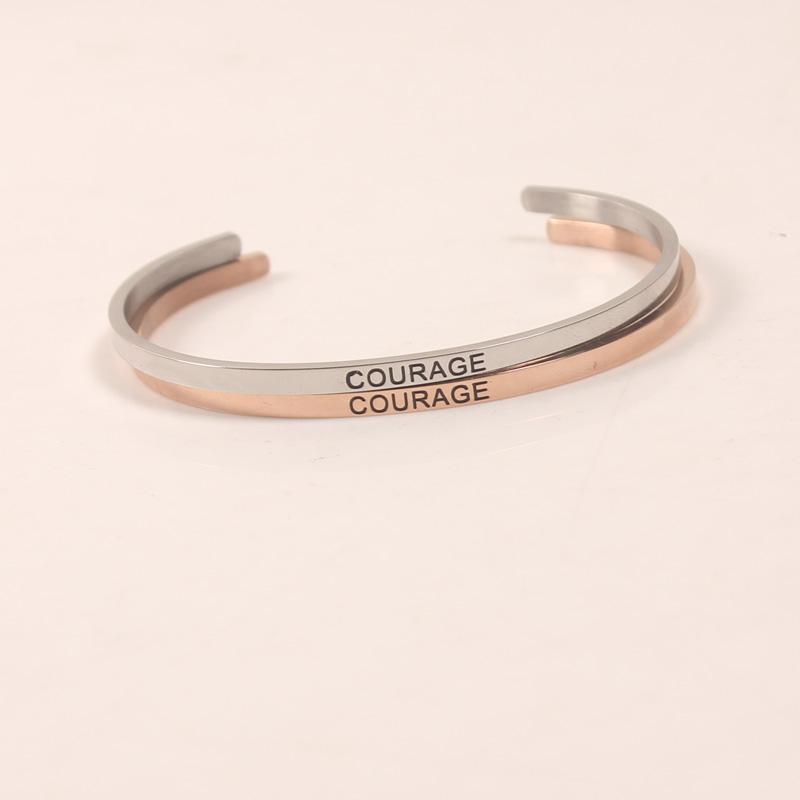 

Bangle 3.2mm COURAGE Customized Jewelry Stainless Steel Positive Inspirational Bracelet Cuff For Women