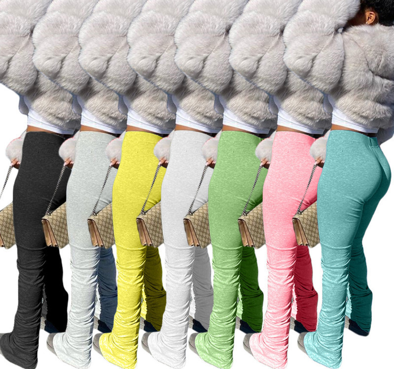 

Women Pants High Waist stacks leggings Hip Hop Trousers Sexy Fold Night Party Street Club Sweatpants Bell-bottoms Sports Pants, Mix color