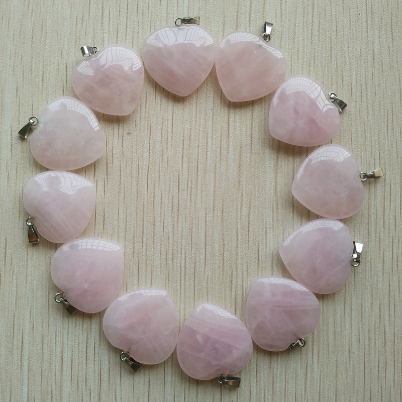

25mm rose quartz heart natural stone charms pendants for necklace jewelry making