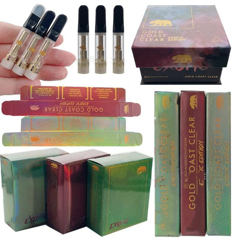 

Gold Coast Clear GCC Atomizers Empty Vape Pen Cartridges with Exotic Package box 0.8ml Ceramic Coil tip Carts 510 Thread Glass Thick Oil Vaporizer E Cigarettes custom