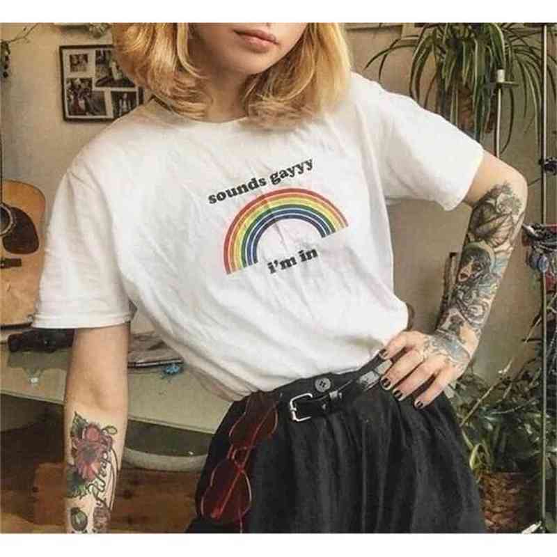 

Fashionshow-JF Sounds Gayyy I'm in Rainbow Letter Printed T Shirt Man Women Short Sleeve Lesbian Gay LGBT Proud Tee Tops 210708, Grey-proudlip