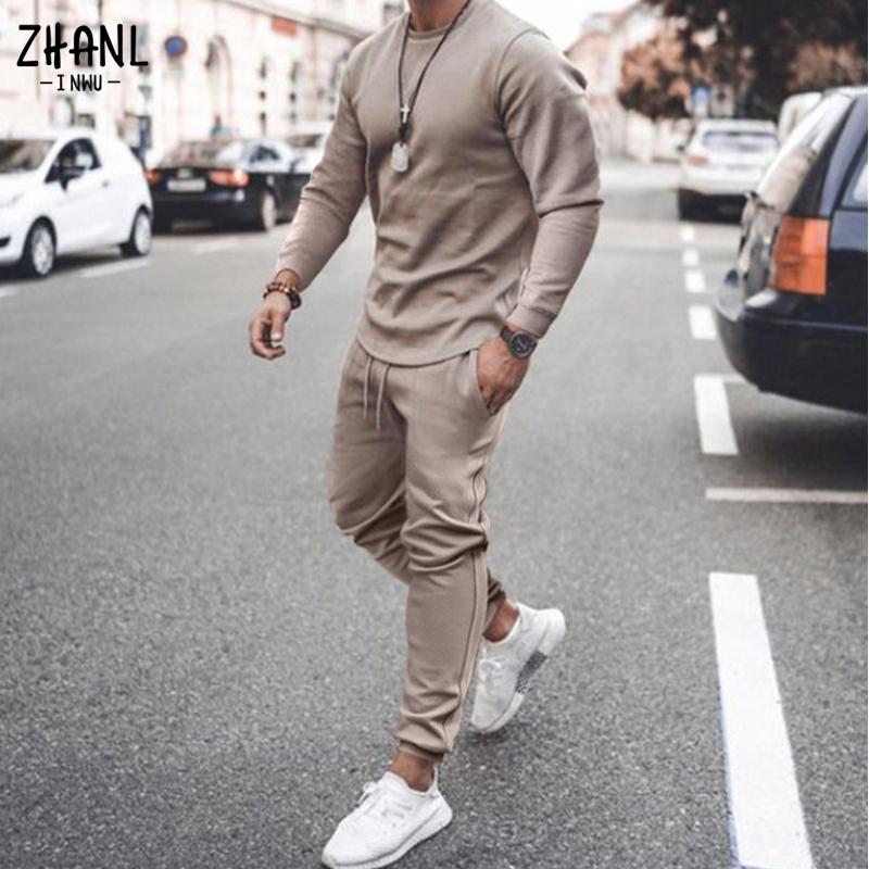 

Men' Tracksuits Fashion Solid Mens Clothes 2021 Autumn 2 Piece Set Men Long Sleeve Tops And Drawstring Pants Male Outfit Casual Sweatpants, White