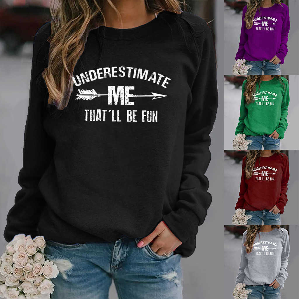 

Women Hoodie Underestimate Me Will Be Fun Letter Printed Hoodies Women Fleece Long Sleeve O Neck Sweatshirt Girls Pullovers Q0901, Purple