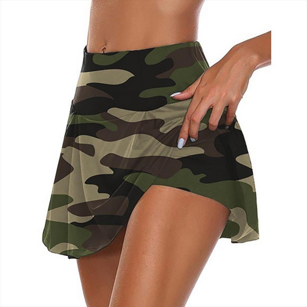 

Summer Sexy Camouflage Fake Women Short Two Piece Breathable Elastic Sports Mini Skirt Vetment Femme S 5xl, White;black