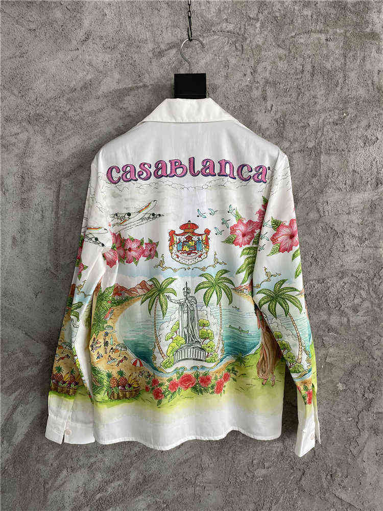 

Printed Casablanca Hawaiian Loose Oasis Shirt Kingdom Island Painted Summer Casual Shirt, White