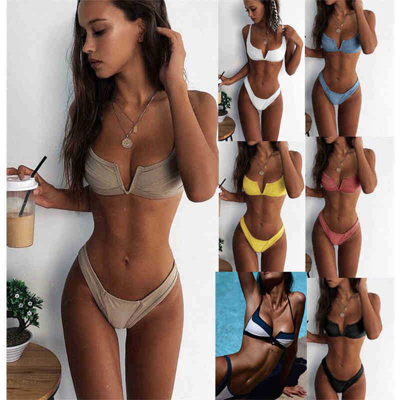 

Women Swimwear High Waist Deep V Bikinis Top High Cut Bikini Bottoms Sexy New Arrival Beach Wear Swimsuits Swimming Wear