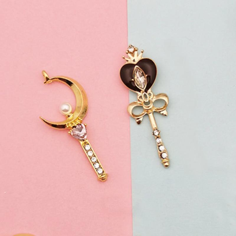 

Charms 5pcs Rhinestone Magic Wand Enamel For DIY Jewelry Accessories Moon Heart Drop Oil Alloy Pendant Bracelets Handmade YZ088, Bronze;silver