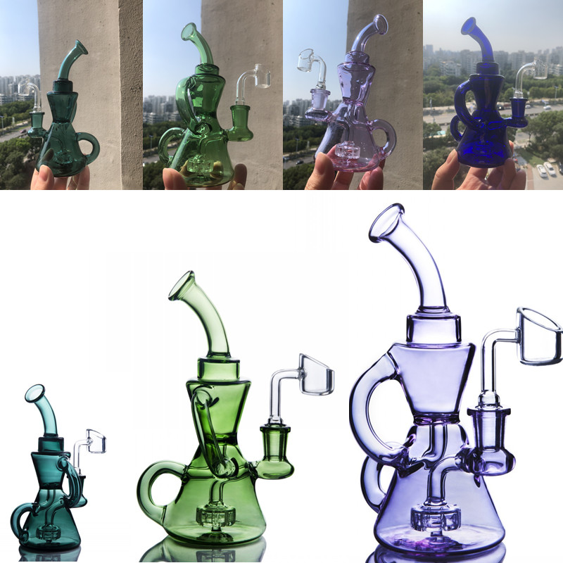 

7.5 inch Purple Green Dark-Green Blue Hookah Fab Egg Recyler Dab Rig Glass Water Bongs 14mm Banger
