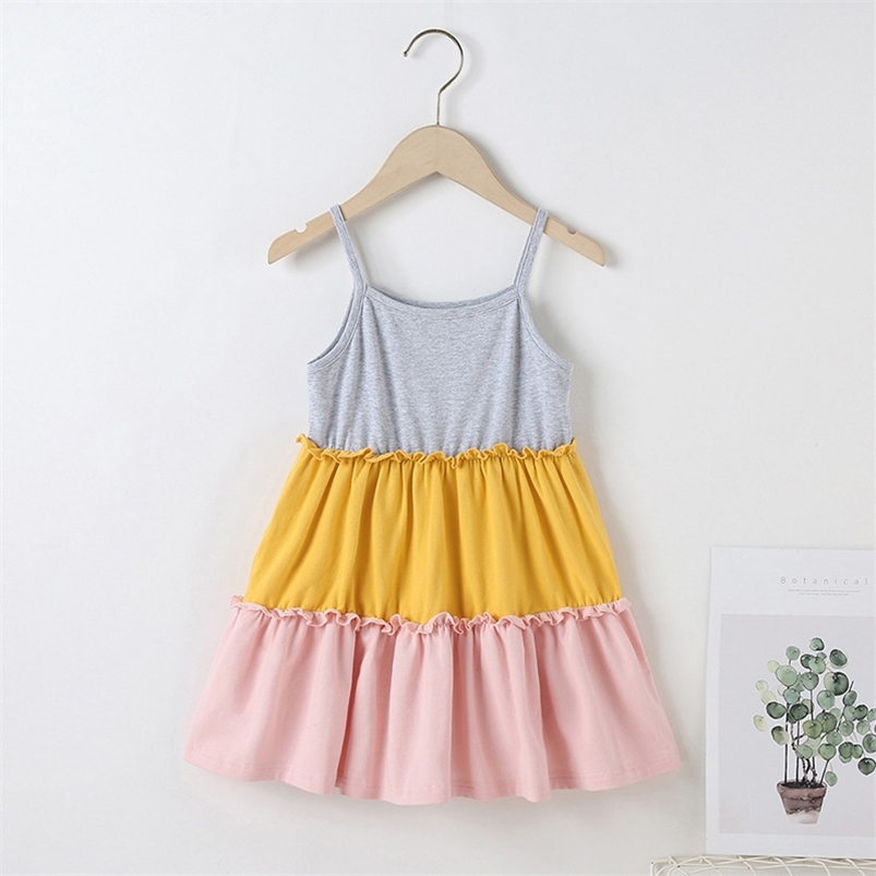 

Summer Arrivals Girls Style Dress Strap Patchwork Muti Cute A-Line Girl Cake Vestidos 18M-6T 210629, Multi