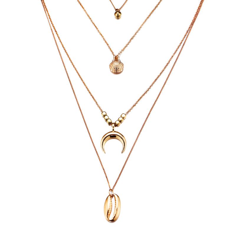

Pendant Necklaces HebeDeet Fashion Multilayer Gold Color Necklace Moon Shell For Women Aesthetic Jewelry Party Accessories Choker Chains, Silver