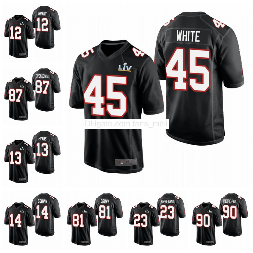 

12 Tom Brady 87 Rob Gronkowski 13 Evans 14 Godwin Tampa Bay Super Buccaneer Men Black Limited Football Jerseys Bowl