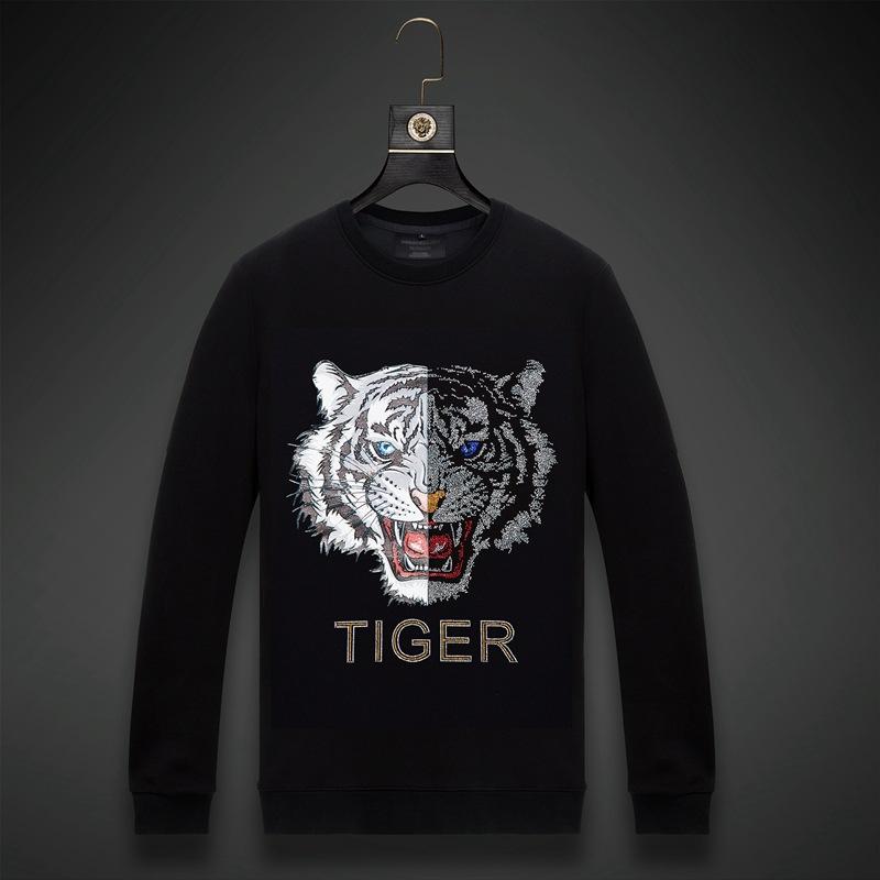 

Men's Hoodies & Sweatshirts 2022 Men Tiger Rhinestones Hoodie Sweatshirt Fashion Streetwear Full Pullover Black O Neck Cotton Mens Autumn Cl, White