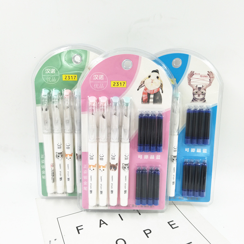 

Creative 4-pack Replaceable Ink Combination Student Cartoon Erasable Blue Pen Set Gift