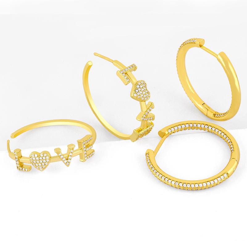 

Hoop & Huggie FLOLA Gold Plated Big Love Earrings For Women CZ Micro Pave Large Round Cubic Zirconia Party Jewelry Gifts Ersw20