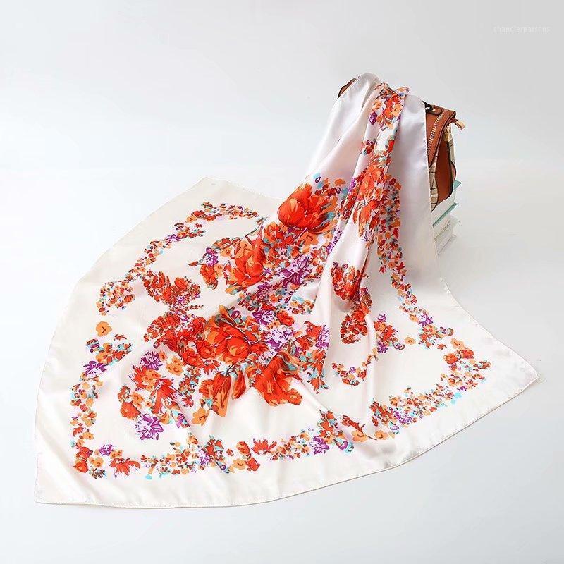 

Scarves Silk Scarf Fashion Foulard Satin Shawl Scarfs Big Size 90*90cm Square Hair /Head Women Bandana Handkerchief DF06