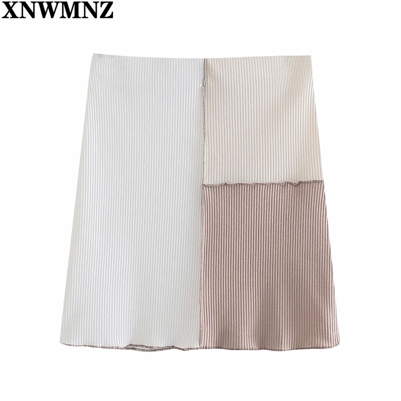 

Panelled Patchwork Screw Thread Slim Skirt Summer Women Sweet Casual Fashion Streetwears mini Skirts 210520, Multi