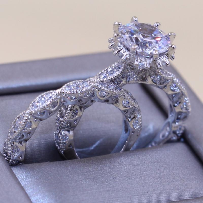 Cluster Rings Choucong Jewelry 925 Sterling Silver Round Cut White 5A Cubiz Zirconia CZ Wedding Women Couple Bridal Ring Set Gi-image-704035630