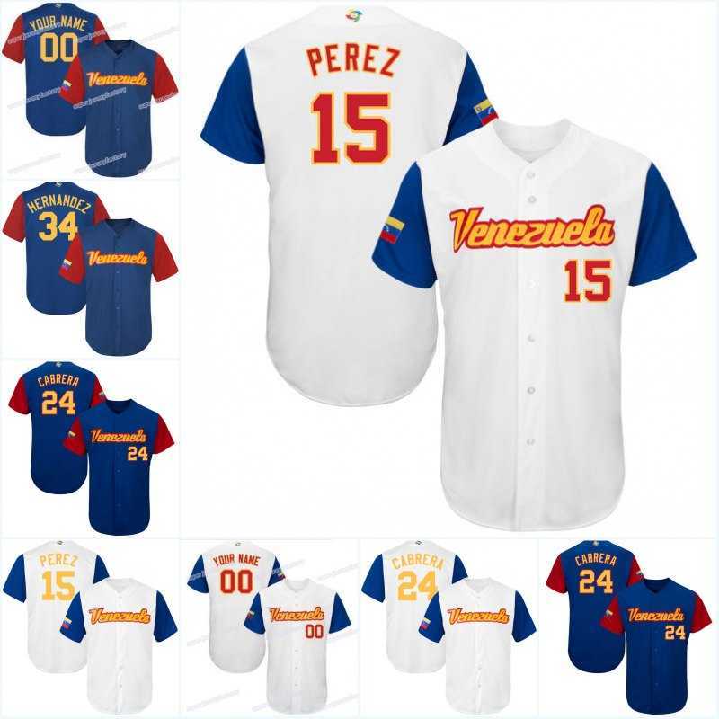 

Men Venezuela 2017 World Baseball Jersey 15 Salvador Perez 27 Jose Altuve 24 Miguel Cabrera 34 Felix Hernandez Baseball Jerseys, Blue cool