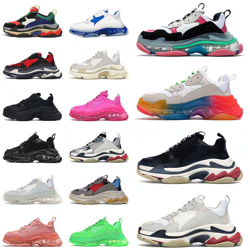 

Clear Sole Triple S Men Crystal Bottom Dad Shoes Retro Sports Casual Women White Original Paris 17 FW Luxurys Designers Platform sneakers Balencaiga Trainers Off, 9 36-45
