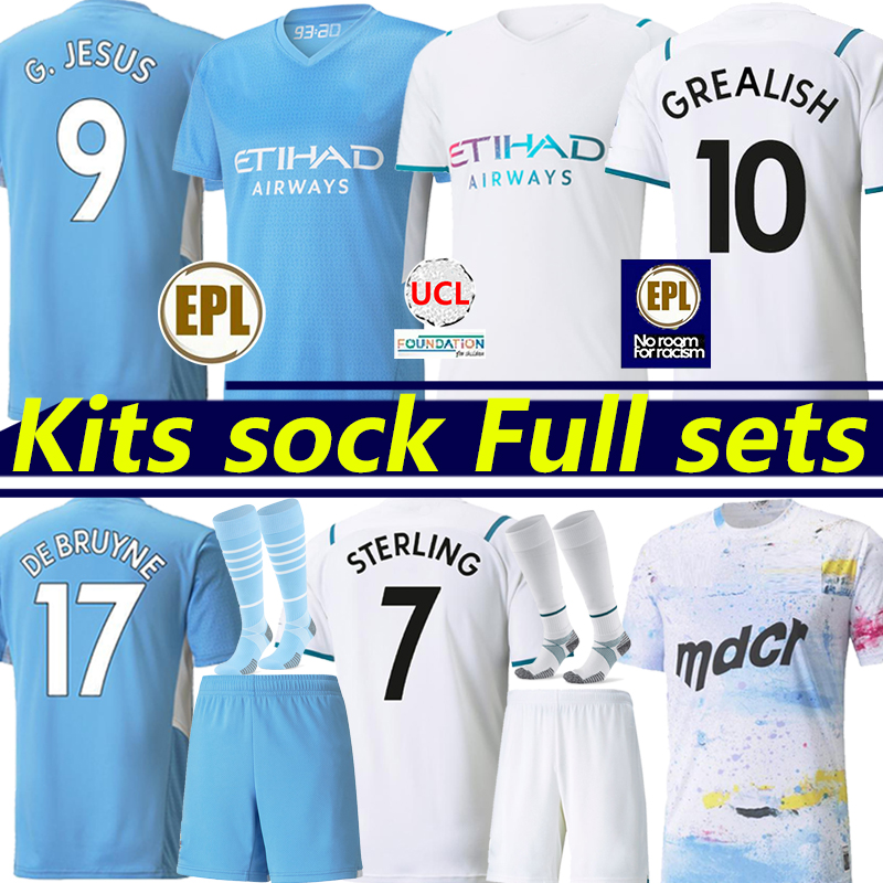 

21/22 Player version soccer jerseys Fans 2021 2022 GREALISH STERLING DE BRUYNE KUN AGUERO G. JESUS FERRAN MAHREZ FODEN BERNARDO Men kids kits football shirt uniforms, 21-22 home kit