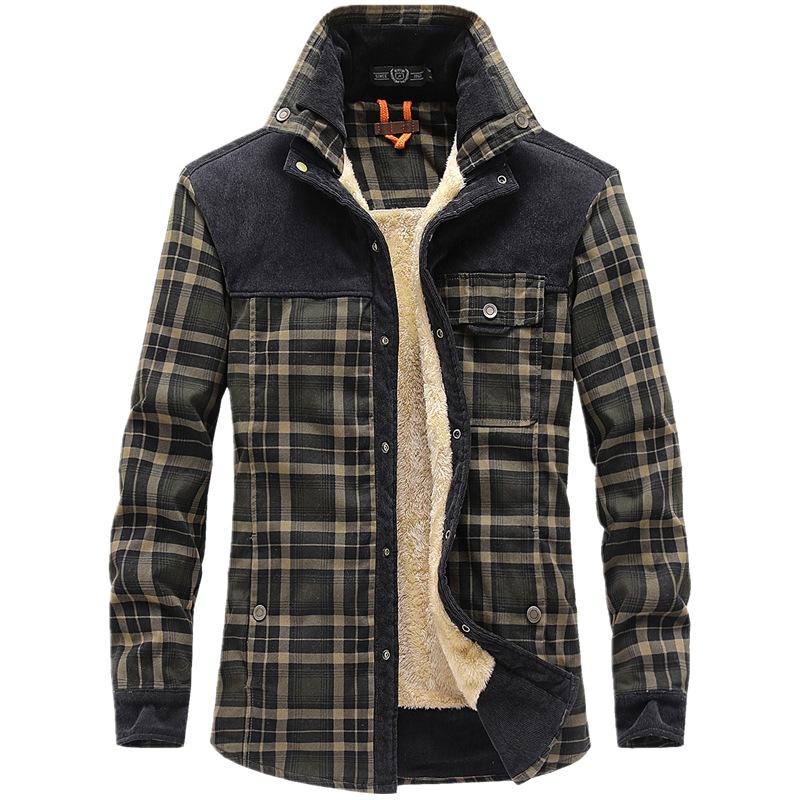

Men's Jackets Winter Jacket Men Thick Warm Fleece Shirts Coats Pure Cotton Plaid Military Clothes Chaquetas Hombre -4XL, Gold