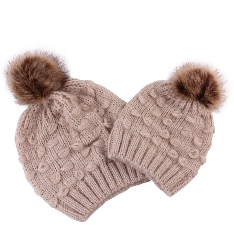 

Caps & Hats Flower Parent-Child Baby Hooded Knitted Hat Autumn Winter Warmth Windproof Woolen Cap Crochet Knit Wool Solid Color, White