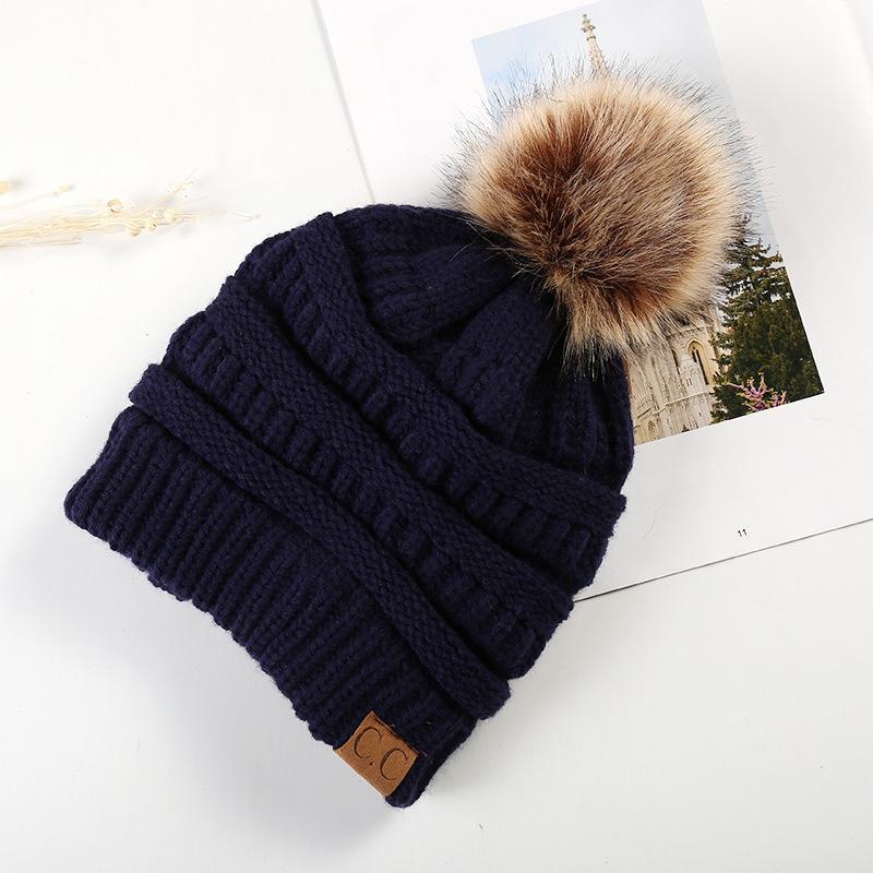 

New Year's Gift 10 Designs Party Favor CC Mark Adult Winter Warm Hat Women Soft Stretch Cable Knitted Pom Beanie Girl Ski Christmas