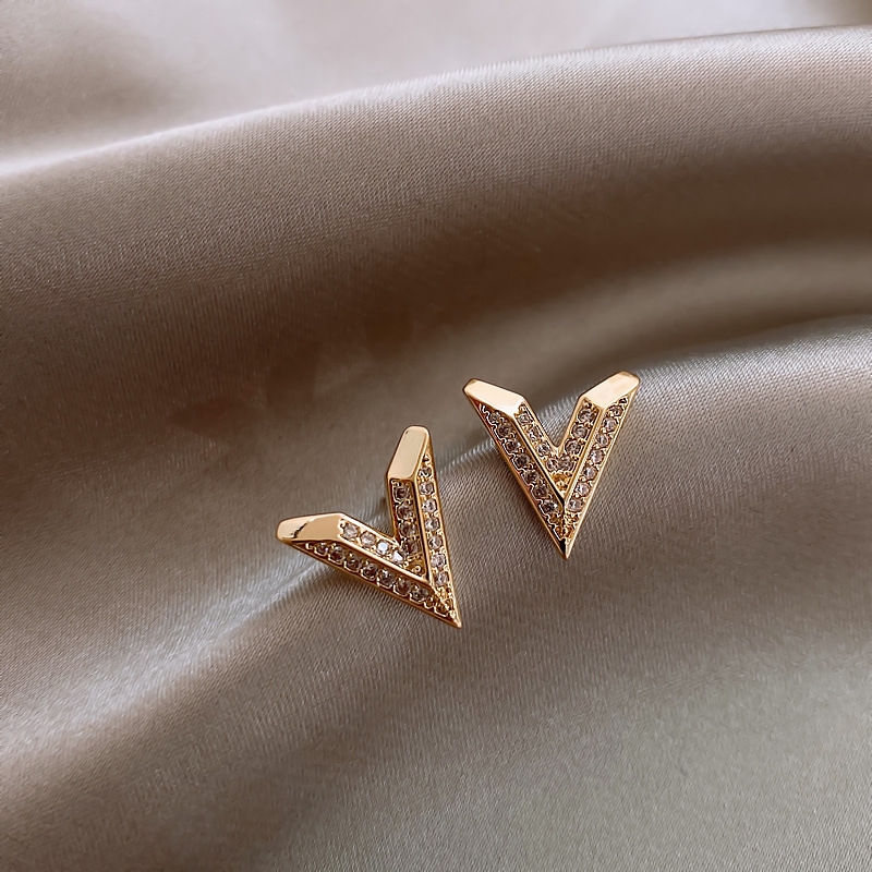 

S2287 Fashion Jewelry S925 Silver Post Stud Earrings V Shape Rhinstone Earring