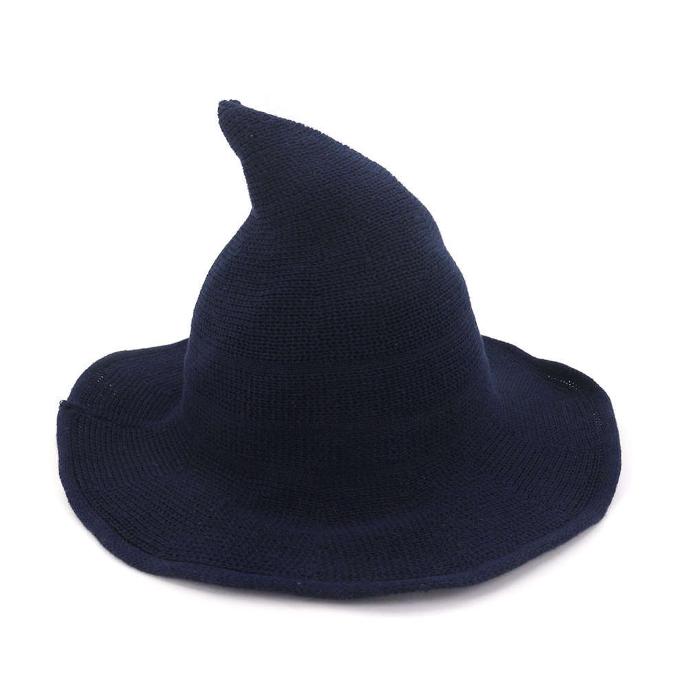 

Sun hat children Korean Witch pointed eaves Cotton Knitting Wizard top folding basin fisherman's Hat, Blue;gray