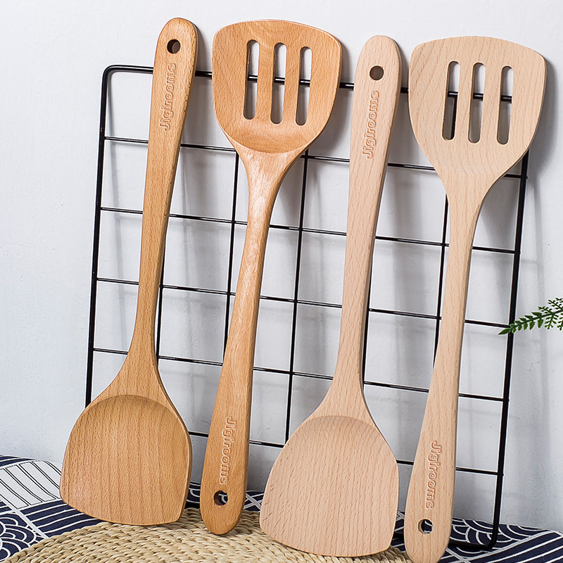 

Jigirooms Tableware wooden spatula long handle wooden spatula unpainted log large cooking spatula Household spoon-shaped shovel kitchen scraper