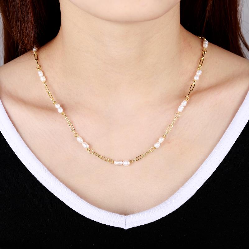 

Earrings & Necklace DasCus Pearl Paperclip Link Women's Neck Chain Bracelet Stainless Steel Gift To Girlfriend Female Jewelry, Silver