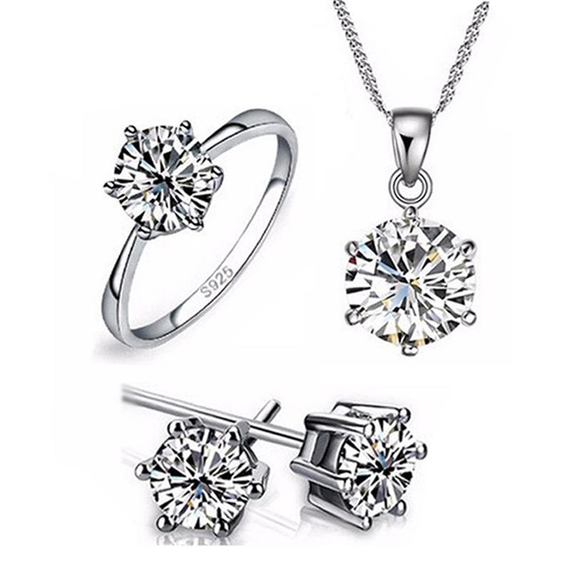 

Bracelet, Earrings & Necklace YANHUI Original 925 Sterling Silver Ring&Earrings&Necklace Set Inlay 6mm 1.0ct Zirconia Diamond Jewelry For Wo, Black