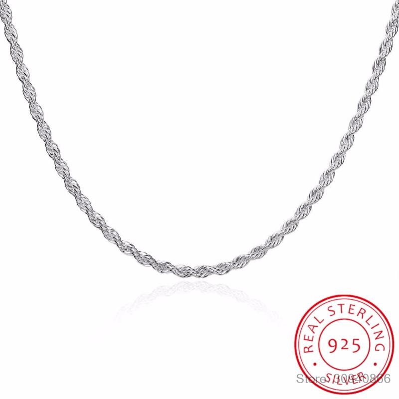 

Men's Fine Jewelry 3mm Twisted Rope Chain Necklace Size 16'' 18'' 20'' 22'' 24'' 925 Sterling Silver Charm Colar Chains