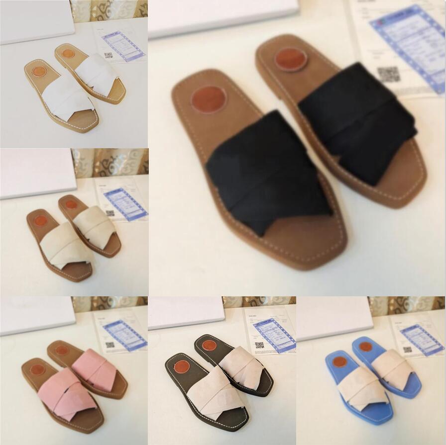 

Original Style High Quality Woody Mules Fflat Slipper 2021 Women Fashion Deisgner Letters Cross Weave Canvas Strap Flat Flip Flop Sandals, Black