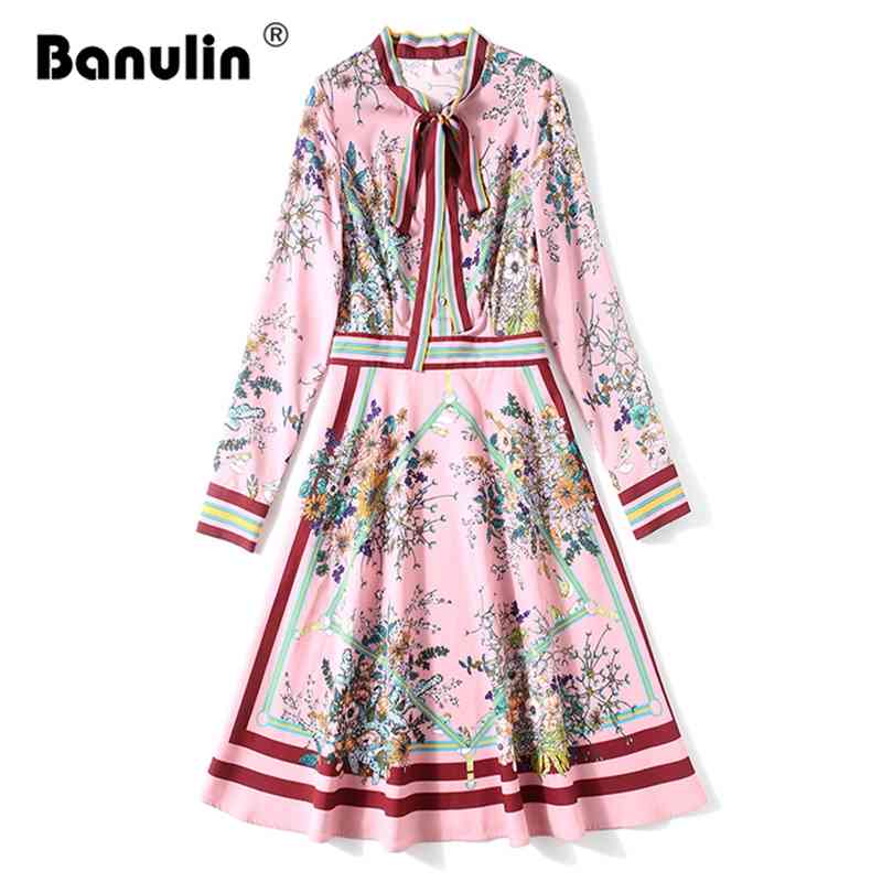 

Banulin Runway Elegant Foral Print Beach Women Dress Spring Summer Bow O-neck Casual Female Dresses Vestidos Robe 210603, Design and color
