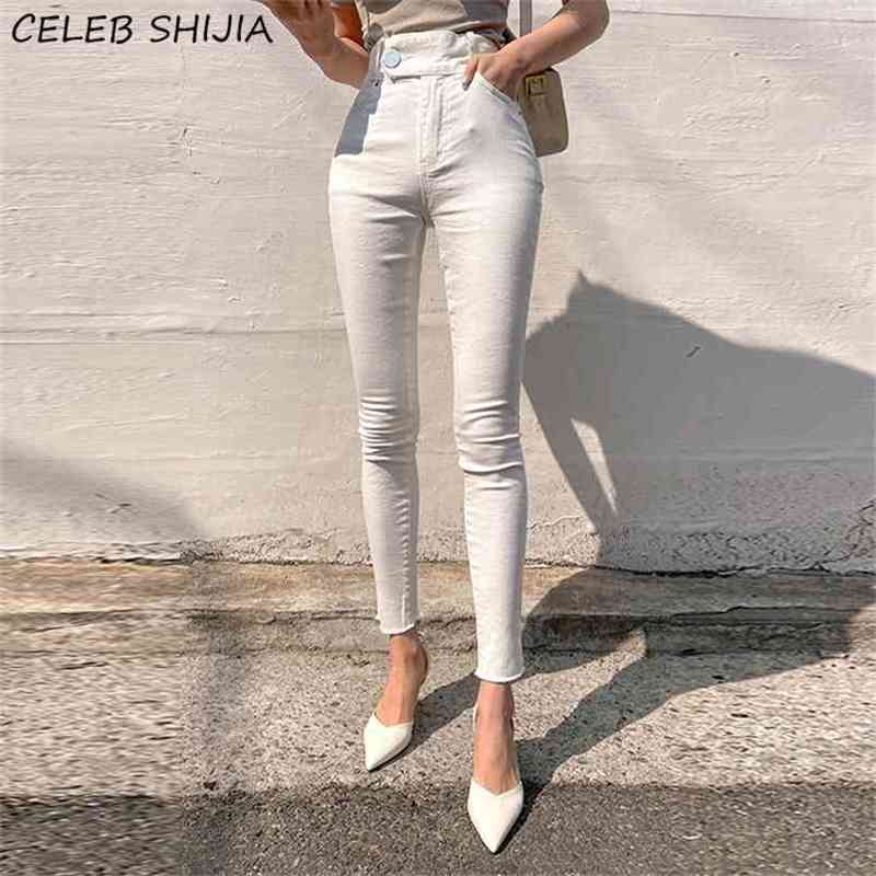

White Skinny Jeans for Women High Waist Vintage Streetwear Denim Pencil Pants Woman Mom Korean Chic Y2k Female Sexy 210708, Clear