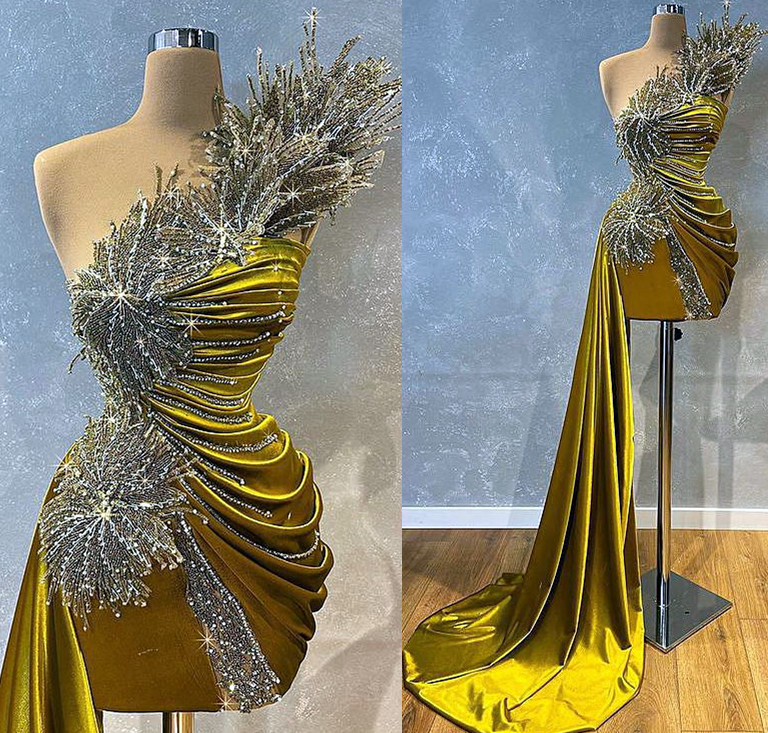 

2021 Plus Size Arabic Aso Ebi Luxurious Stylish Sexy Prom Dresses Lace Beaded One Shoulder Evening Formal Party Second Reception Gowns Dress ZJ224, Same as image