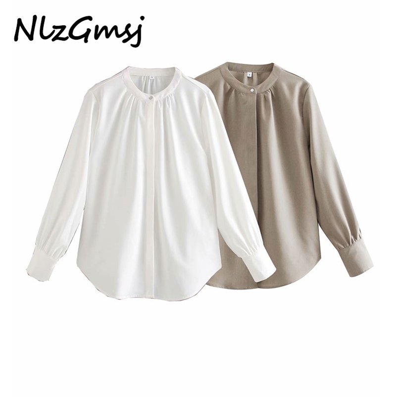 

Blouse Women Spring Fashion Solid Basic Loose Chiffon Long Sleeve Shirt Casual Office Wear White Top 210628, As picture