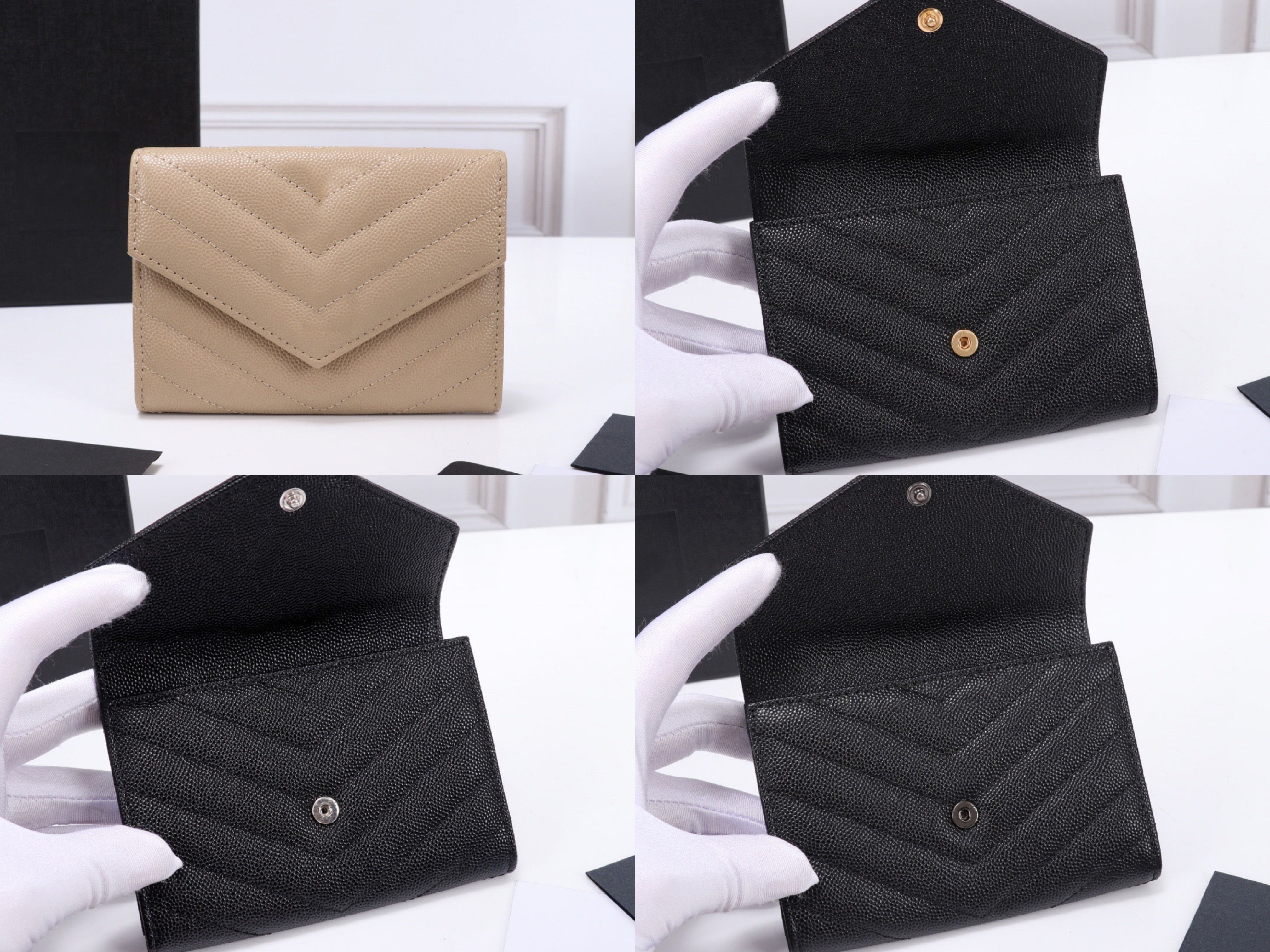 

High quality zipper designers short wallets mens for Women leather Business credit card holder men wallet womens with box 414404 13.5-9.5-3, Apricot gold buckle