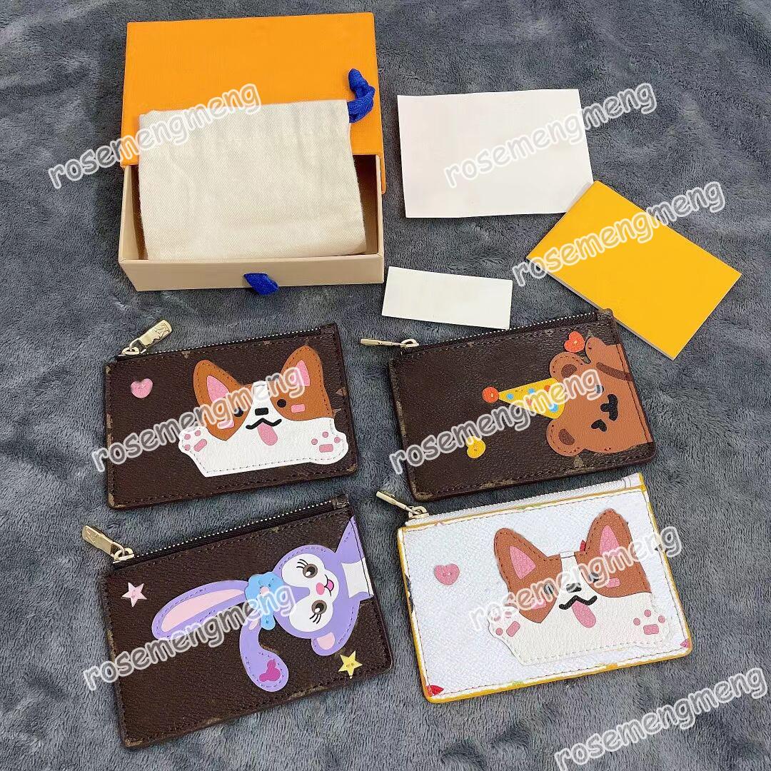 

Fashion Accessories Wallets 9 Style Top Quality Leather L Letter Cartoon Print for Women Men Zipper Bag Zero Wallet Without Box Designers Purse Credit Card Holder